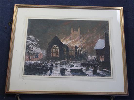 Joseph Nash (1808-1878) Croydon Church on fire, 3rd Jan 1867 15.75 x 22.5in.